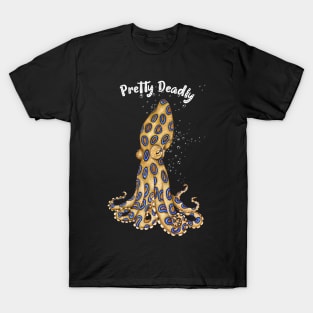 Pretty Deadly Blue Ring Octopus Art White Text T-Shirt